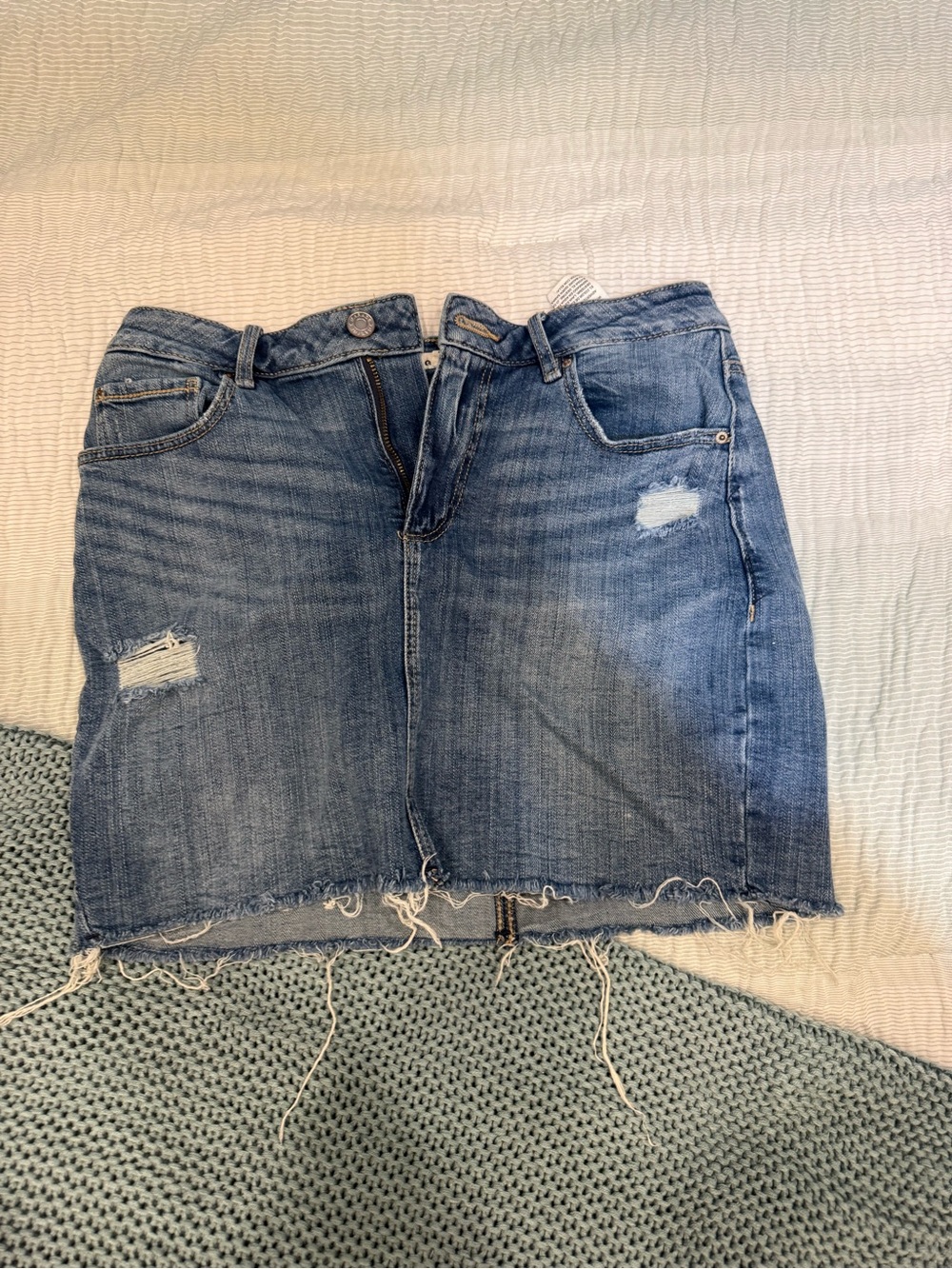 Garage Blue Distressed Denim Mini Skirt